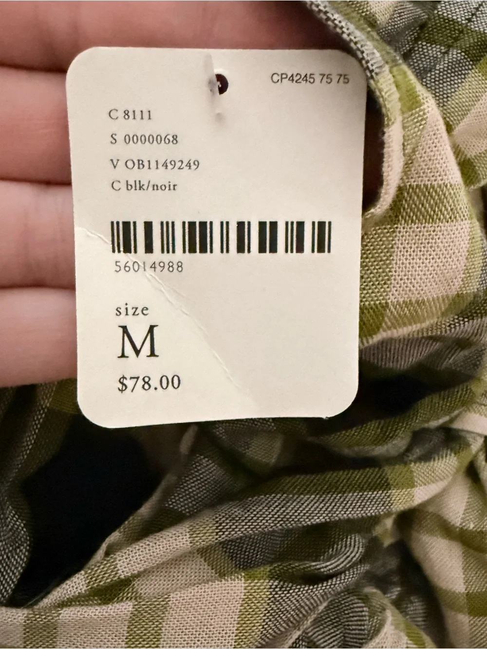 Free People Olive Green and Black Plaid Ruched Tank Top